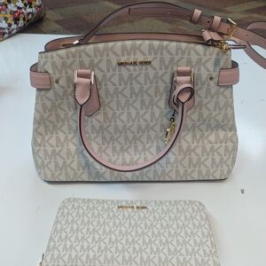 Michael Kors Monogram Satchel in Cream and Pink